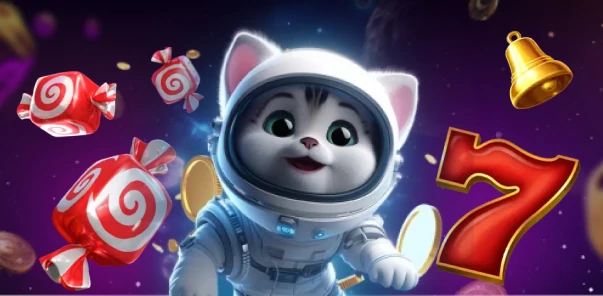 Moonwin cat astronaut in a colorful galactic environment